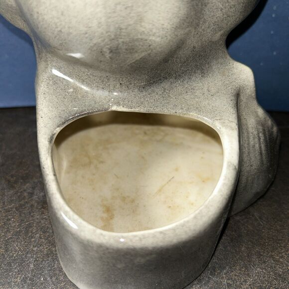 Vintage MCM Puppy DOG Ceramic PLANTER with Bow USA Speckle Gray - Picture 5 of 11